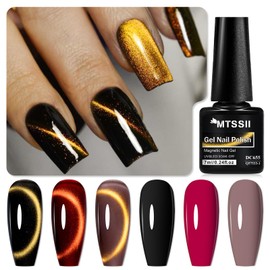 MTSSII 8PCS/SET Gel Nail Polish Set, Black Red Nude Brown Gel Nail Polish Kit, Maple Sugar Gold Cat Eye Nail Polish, Semi-permanent Soak Off UV Gel with Gift Box