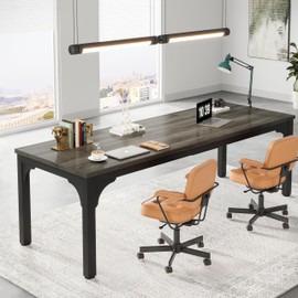 Trggivs 78.7 Inches Extra Long Computer Desk 2 Person Desk, Large Executive Office Desk, Rustic Double Computer Table Study Writing Desk Workstation for Home Office, Brown (1, Grey, 78.74")