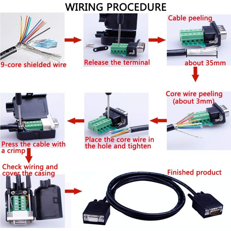 2PCS DB9 Solderless Connector, RS232 D-SUB Serial to 9-Pin Port