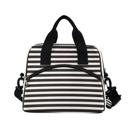 Lunch Bag Insulated Lunchbox Handbag Tote Bags Reusable Cooler Containers Organizer School Outdoor for Women Men Girls Boys Kids Black White Stripe