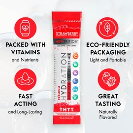 NewTrition Hydration Powder, Electrolyte Powder Packets, Naturally Flavored Hydrating Packets for Water, Fast Acting Hydrate Electrolytes with Vitamins C & D, Strawberry, 12 Servings