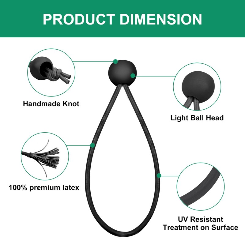 Skytened 60PCS Black Ball Bungee Cords, Heavy Duty Outdoor Bungee