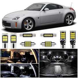 WIYBYDM 8PCS White Interior LED Lights Kit for Nissan 350Z 2003 2004 2005 2006 2007 2008 2009 Super Bright 6000K Map Trunk License Plate Lights Interior Bulbs Package + Install Tool