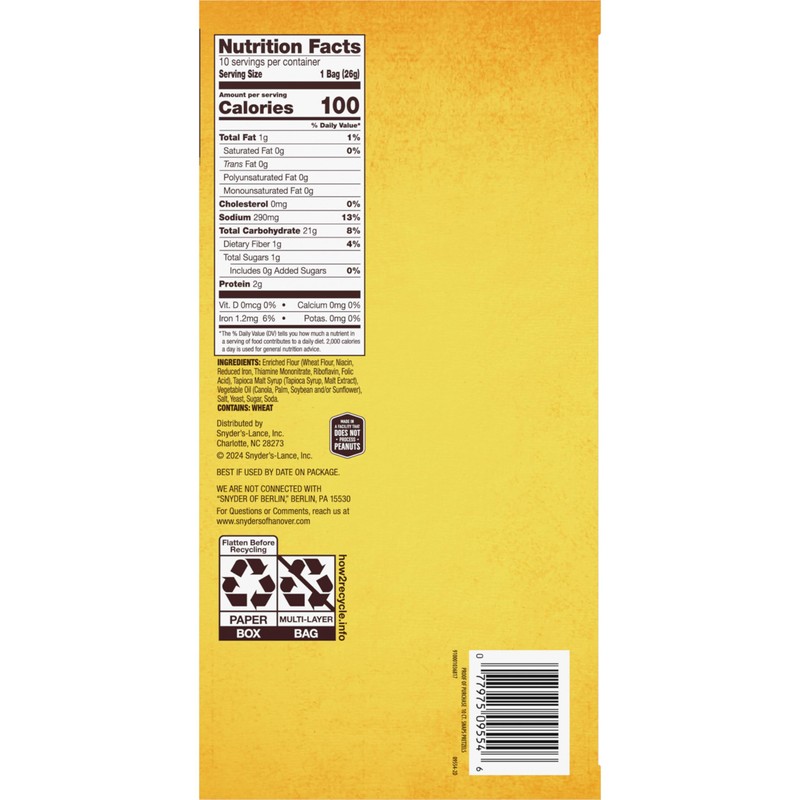 Snyder's of Hanover Snaps Pretzels, 10 Count 0.92 Oz