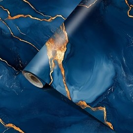 HOMETITUTE Navy Blue Marble Wallpaper Contact Paper 15.7"x39.4" Peel and Stick Wall Paper Abstract Gold Vein Wall Sticker Self Adhesive Vinyl for Cabinet Countertop Shelf Accent Wall Decor