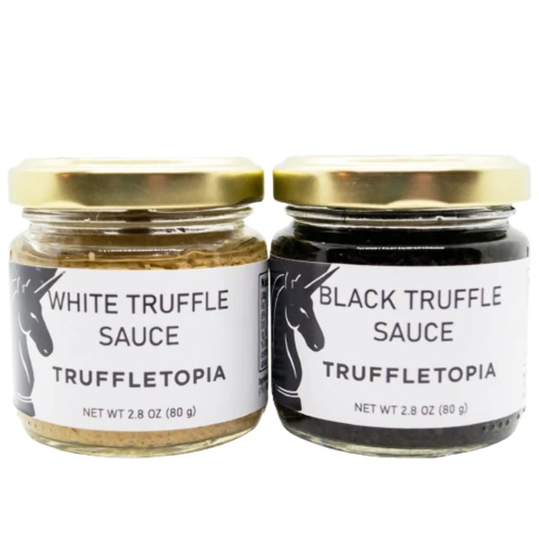 Truffletopia - Black and White Truffle Sauce with Real Italian Truffles, Best Gourmet Pasta or Pizza Sauce, Better than Truffle Oil, Cooking, Gluten Free, Non-GMO, Gift Set Sampler (2 – 2.8 oz jars)
