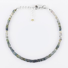 InfinityGemsArt Natural Australian Green Sapphire Gemstone Full Beaded Dainty Bracelet Jewelry for Women, Birthstone, Energy Healing Crystals, Chakra Beads, Silver Plated Chain 8 inch