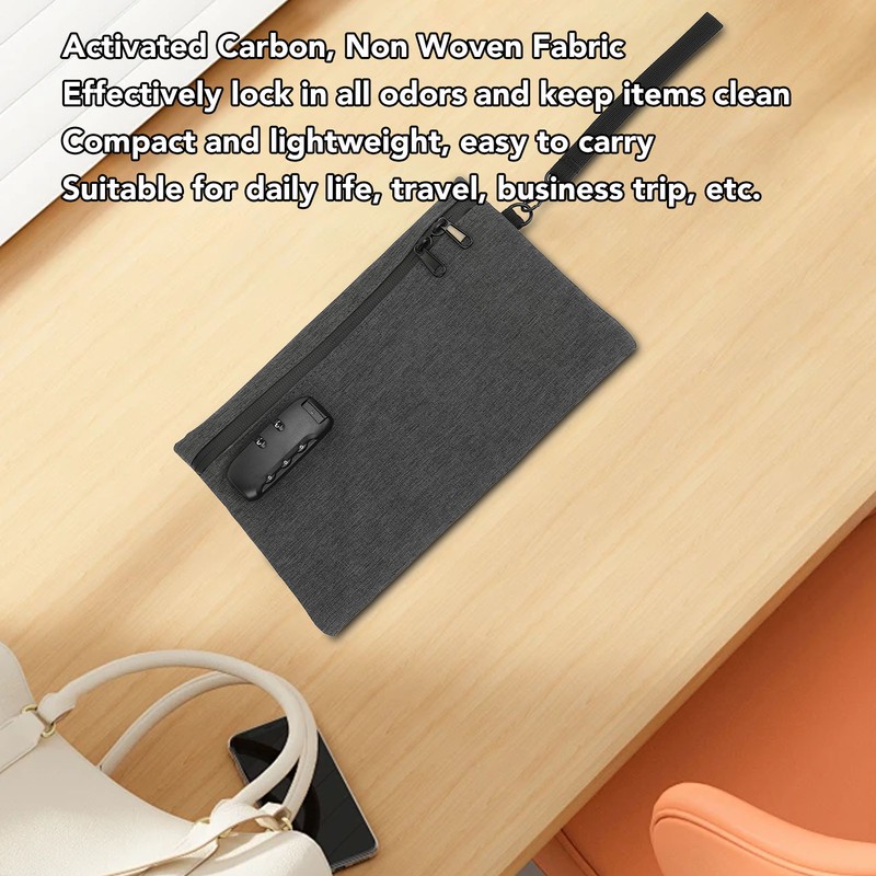 Activated Carbon Smell Proof Bag with Combination Lock Gray Smell