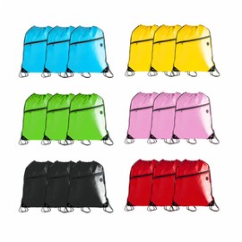 CODOBON Lightweight Drawstring Backpack with 2 Compartments Holds 14" Laptop & Shoes | Foldable to Phone Size, Zip Pocket with Cable Port | Economical for Gym, Travel, parties (Multi -6-colors 18pcs)