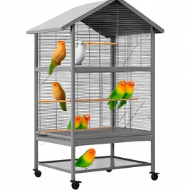 65.7 Inch Large Bird Cage,Rolling Parakeet Cage,Flight Cage with 4 Metal Feeders,Wood Perches & Storage Shelf for Parakeet Conure, Cockatoo