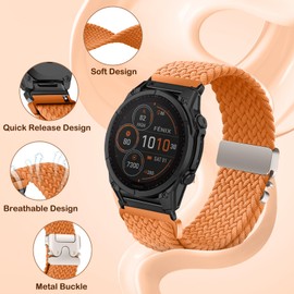 SeNool QuickFit 26 mm Nylon Strap for Garmin Fenix 8 51 mm/Fenix 7X Pro Solar/Fenix 7X/Fenix 6X/Fenix 6X Pro, Sport Braided Watch Straps for Garmin Enduro 3/Tactix 7 Amoled/Descent Mk3i Orange