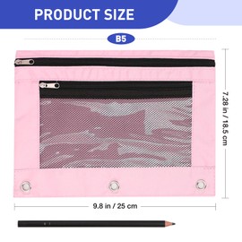 ASBEFORE Pencil Pouch for 3 Ring Binder - 3 Hole Zipper Pen Case Bag Holder Bulk Accessories Clear Window Aesthetic Organizer Pockets (Pink, 1)