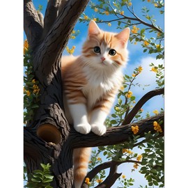 EOBROMD 5D Diamond Art Painting Kits for Adults, Tree Cat DIY Diamonds Painting Kits for Beginners, Painting Picture with Full Drill Diamond Dots for Home Wall Art Decor 30x40cm