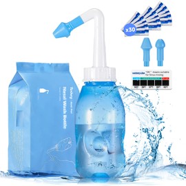 Koikey KOIKEY Neti Pot Sinus Rinse Nasal Wash 300ML, Nasal Irrigation with 30 Nasal Wash Salt Packets and Sticker ThermometerNose Washing Cleaner Bottle Cleaner Pressure for Adult & Kid BPA Free
