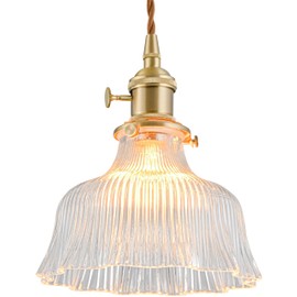 iYoee Vintage Pendant Lights for Kitchen Island Lily Clear Glass Pendant Lighting Bedroom Brass Pendant Light Farmhouse Hanging Light fixtures with Glass Shade for Dining Room Bedroom
