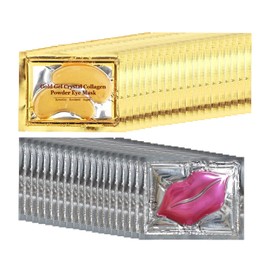 Adofect 40 PCS Under Eye Patches and Lip Mask 24K Gold Eye Mask for Puffy Eyes Collagen Lip Masks and Crystal Eye Mask Reducing Fine Lines for Women and Men (Gold and Pink)