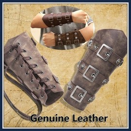 AZORA Leather Bracers Medieval Gauntlet Arm Guards Wide Wrist Band Viking Arm Armor for Men Adult 2 pcs Brown