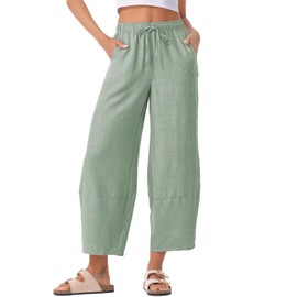 EVALESS Women's Pants Summer Casual High Waisted Wide Leg Barrel Trousers Slacks Mist Green M