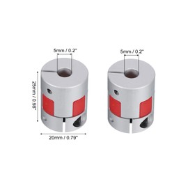 sourcing map Aluminum Plum Shaft Coupling 5mm to 5mm Bore L25xD20 Flexible Coupler for 3D Printer CNC Machine and Servo Stepped Motor Pack of 2