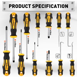 13-Pieces Screwdriver Set, Magnetic 4 Phillips and 4 Flat Head Tips and Precision Automotive Hook Set for Fastening and Loosening Seized