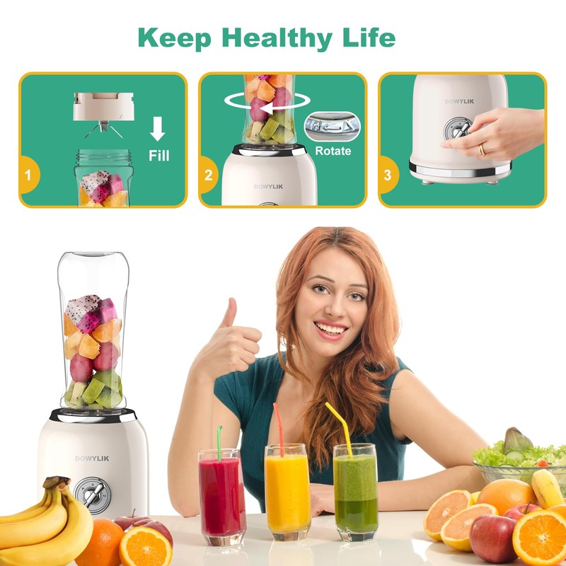 DOWYLIK Personal Blender, 3 Speed Retro Smoothie Blender for Protein