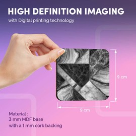 Destination Vinyl ltd Great Coasters (Set of 4) Square - BW - Marble Granite Agate Effect Collage Drink Glossy Coasters/Tabletop Protection for Any Table Type #43185