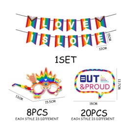 28 Pieces Rainbow Photo Props, 1 Piece Rainbow Pull Flag, Pride Decorations, Handheld Photo Props, Pride Party Theme Props, Rainbow Party Decorations