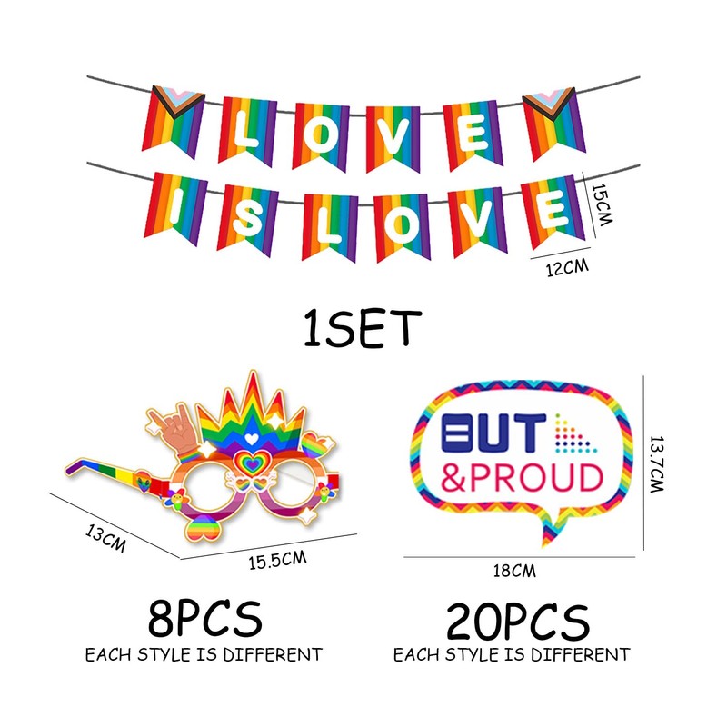 28 Pieces Rainbow Photo Props, 1 Piece Rainbow Pull Flag,