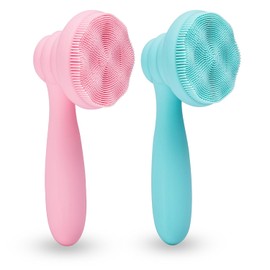 2 cepillos de limpieza facial de silicona, exfoliante manual, exfoliante facial, exfoliante, exfoliante, exfoliante, cerdas ultrafinas para piel sensible, fácil de limpiar, espuma bien (rosa y verde)