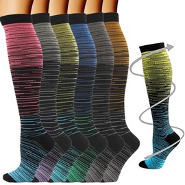 Calcetines de Compresión Mujer y Hombre, 6 Pares de Medias de Compresión 15-20 mmH, Calcetas Elásticas de Compresión para Embarazo, Viajar, Correr, Fitness (Chico, Mediano, 6color A)