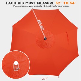 Blissun 9ft Patio Umbrella Replacement Canopy, Market Umbrella Top, Outdoor Table Umbrella Canopy for 8 Ribs, Canopy Only (Orange)