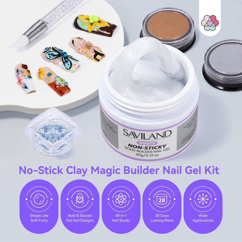 SAVILAND White Solid Builder Nail Gel Kit: Non-Sticky 60 g