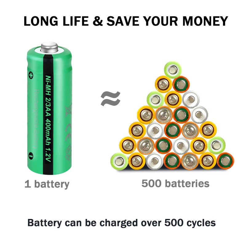 PKCELL 2X Ni-MH 1.2V 2/3AAA Size Rechargeable Battery 400mAh Button