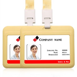 HiCycle2 2 Horizontal ID Badge Holders with Lanyard Name Badge Holder Student Card Work ID Card (Yellow)