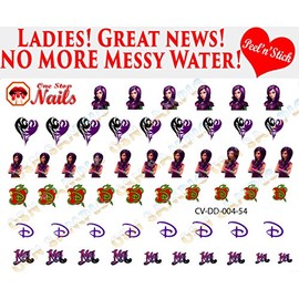 Descendants V4 clear vinyl Peel and Stick (NOT Waterslide) nail art decals by One Stop Nails. Set of 54.