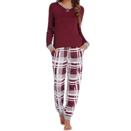 Ekouaer Pyjamas for Women Cotton Pyjamas Ladies Pyjamas Christmas Pjs Long Sleeve Nightwear Casual Jogger Pants with Pockets S-XXL