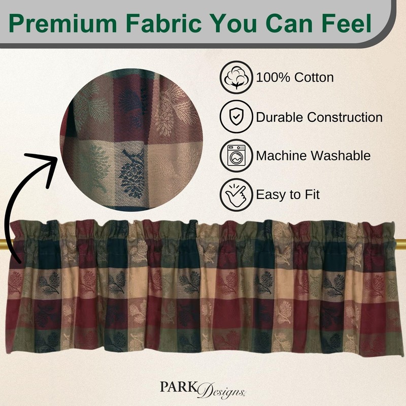 Park Designs Farmhouse Kitchen Valances for Windows - Plaid Pine