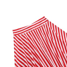 Women's Rockabilly Skirt, Knee-Length, Elegant, Vintage, Floral, Polka Dot, Swing, 50s, Retro, A-Line, Red (red stripes)