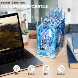 PYAARI Book Nook Kit - DIY 3D Ice Kingdom Castle Booknook, Puzzle Bookend with Motion LED Lights, Miniature Dollhouse, Home, House Room Decor for Adults, Teens, and Beginners