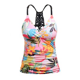 Holipick Tankini Top for Women V Neck Tummy Control Swim Top Ruched Bathing Suit Top Only No Bottom White Floral