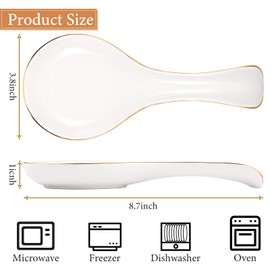 Patelai 3 Soportes para Cucharas Cerámica con Borde Dorado Soporte para Cucharas Cocina Blancas Soporte Largo para Cucharas Cocina para Encimera Soporte Redondo para Cucharillas Bonito Soporte