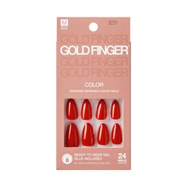 GoldFinger False Nails Kit, Red Fake Nails, Ready to Wear Gel & Manicure Stick included, Medium Almond Shape, Long-Lasting Hottest Trend Glue on Nails, Convenient & Easy to Apply (Scarlet)