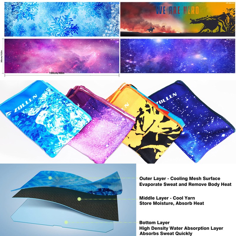 Zollen 4/6 Pack Cooling Towel(40"x12"), Ice Towel, Workout Towel, Soft