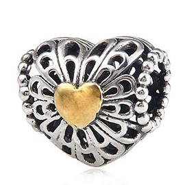 Fits DIY Charms Bracelet 925 Sterling Silver Bead Hollow Heart Bead Charms European DIY Jewelry Findings