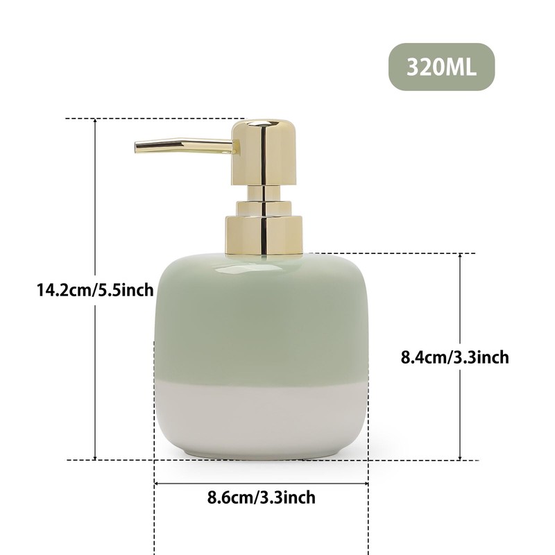 Asashizen Ceramic Soap Dispenser, Green and White, Two Tone Splicing
