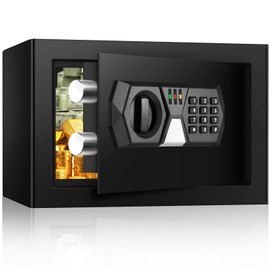 0.37 Cuft Small Safe Box, Mini Home safes with Programmable Keypad Keys, Personal Security Digital Money Safe for Cash Valuables Documents Medicines (without shelf)