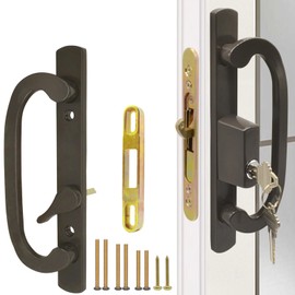 Eockatoo Patio Sliding Glass Door Handle Set with Mortise Lock 45° Keyway, Keyed Offset Position Zinc Diecast I/E Pull Handles, Fits 3-15/16" H.C., 1-3/8" to 2-1/4" Thick Doors, Non-Handed, Black