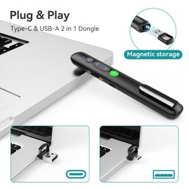 LETEAPII Power Point Clicker Wireless for Google Slides Presentations: Wireless Presenter Projector Remote Slide Clicker with Green Laser Pointer, Office Mac Computer Teacher PPT Slideshow Clicker