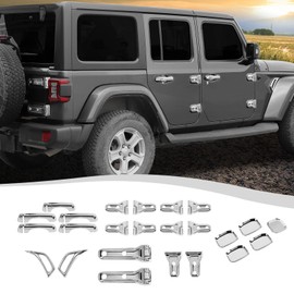 SQQP 24PCS Full Set Exterior Decoration Trim Kit Fit for 2018-2024 Jeep Wrangler JL JLU 2/4 Doors, Door & Hood Hinge Covers Door Handle Side Vent Tailgate Hinge Cover Trim(Chrome)