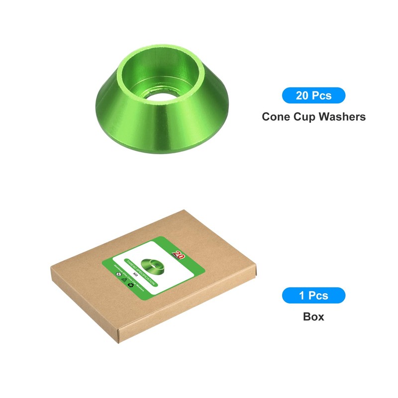 uxcell M3 Cone Cup Countersunk Washers, 20 Pcs Anodized Aluminum